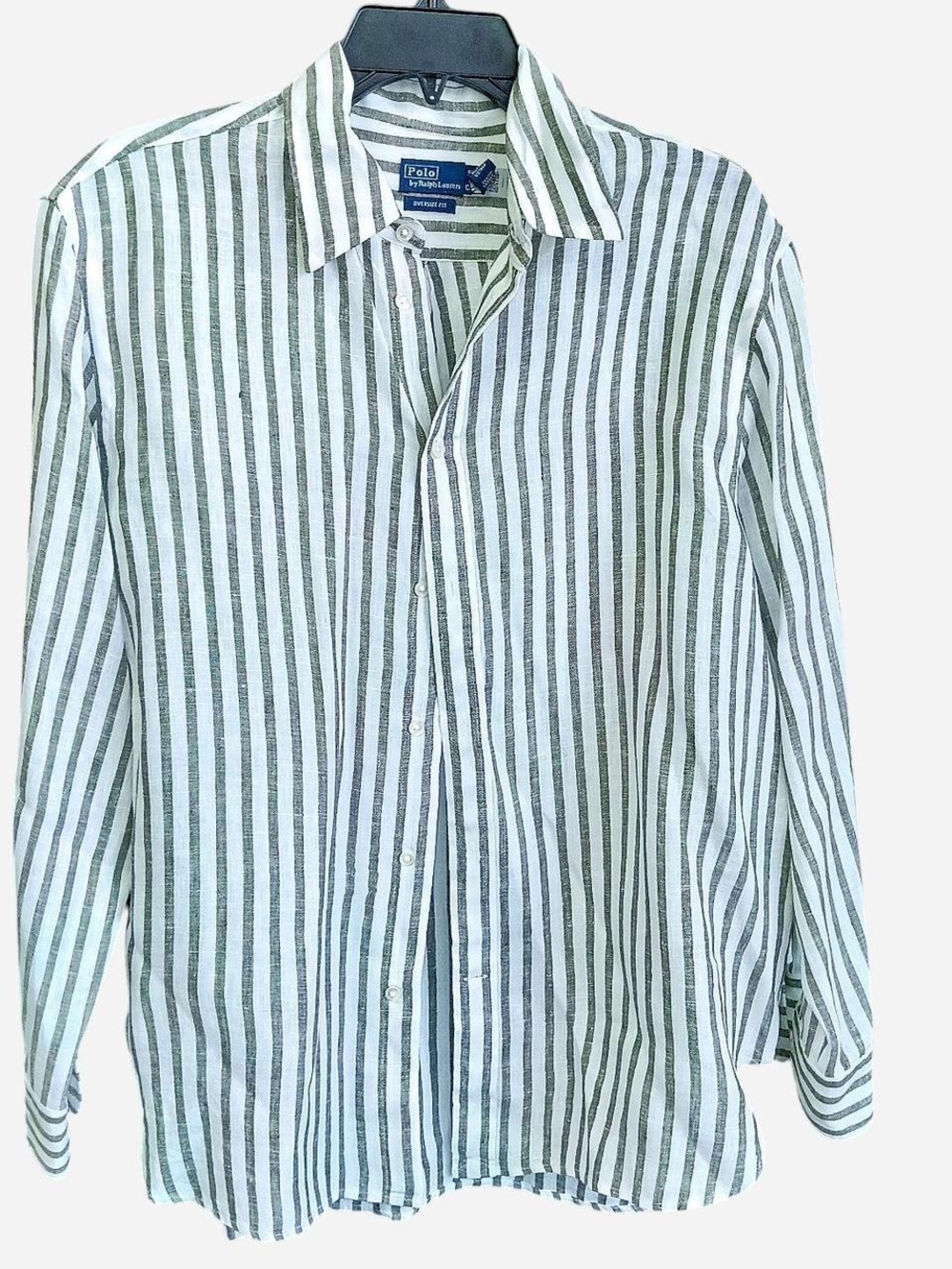 Polo by Ralph Lauren Women's Green & White Stripe Button-Up Shirt - Picture 1 of 8